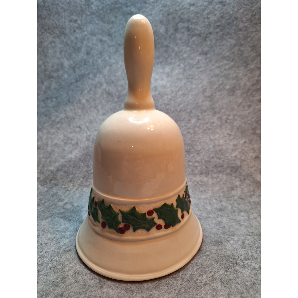 Giant 9 Inch Vintage Porcelain Bell With Xmas Tree Clapper And Holly Design